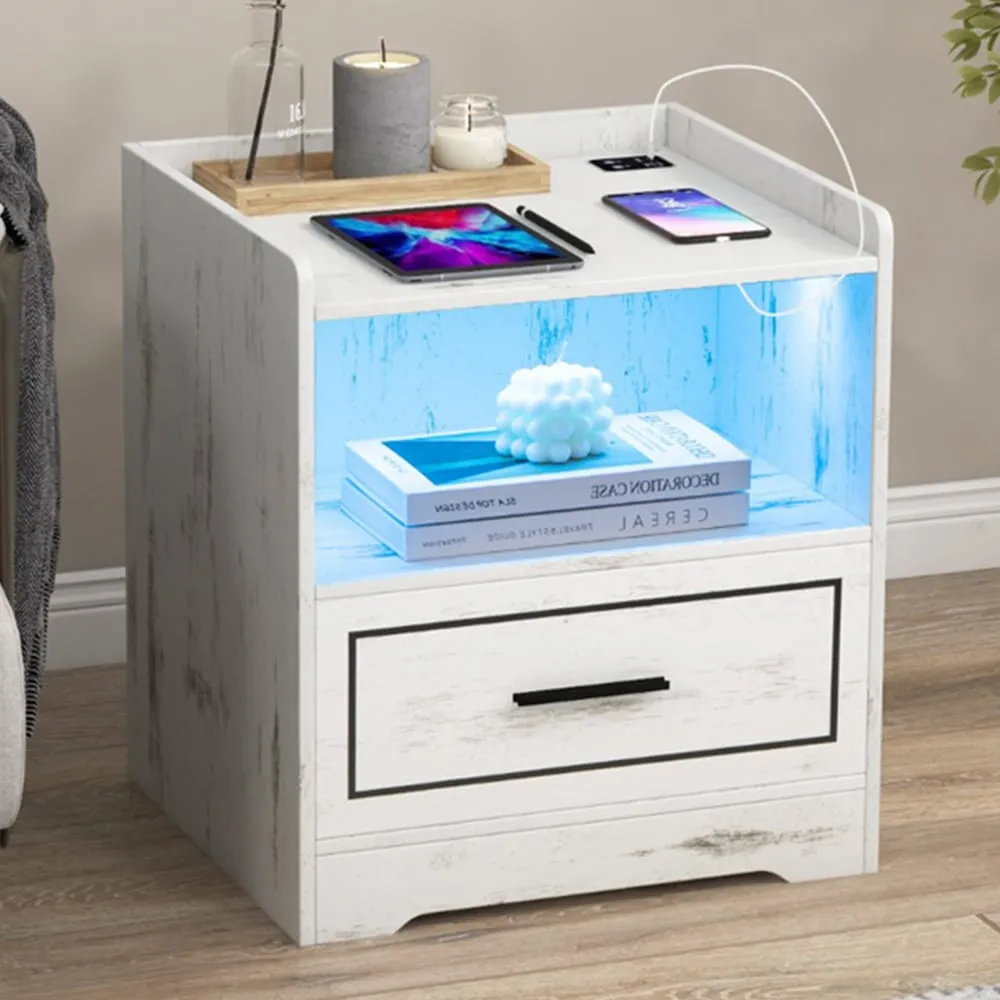 LED Nightstand with USB and Type-C Port - White image