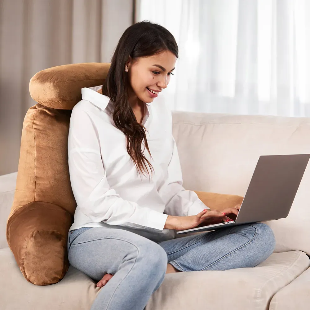 Memory Foam Back Support Cushion with Pockets - Brown