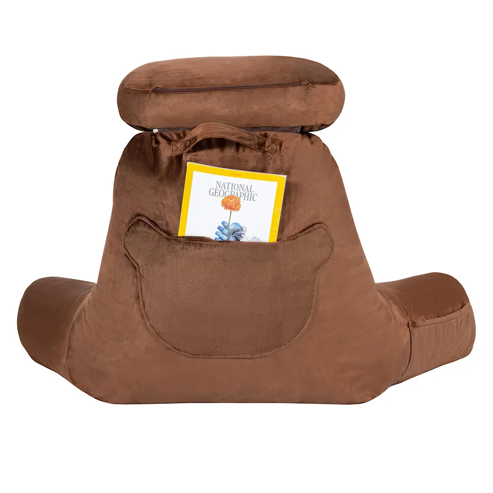 Memory Foam Back Support Cushion with Pockets - Brown