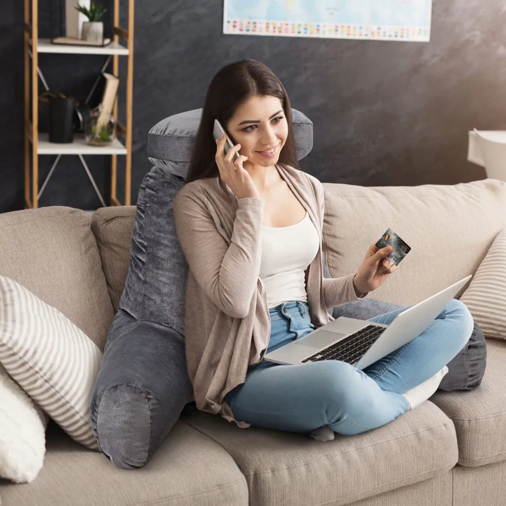 Memory Foam Back Support Cushion with Pockets - Grey