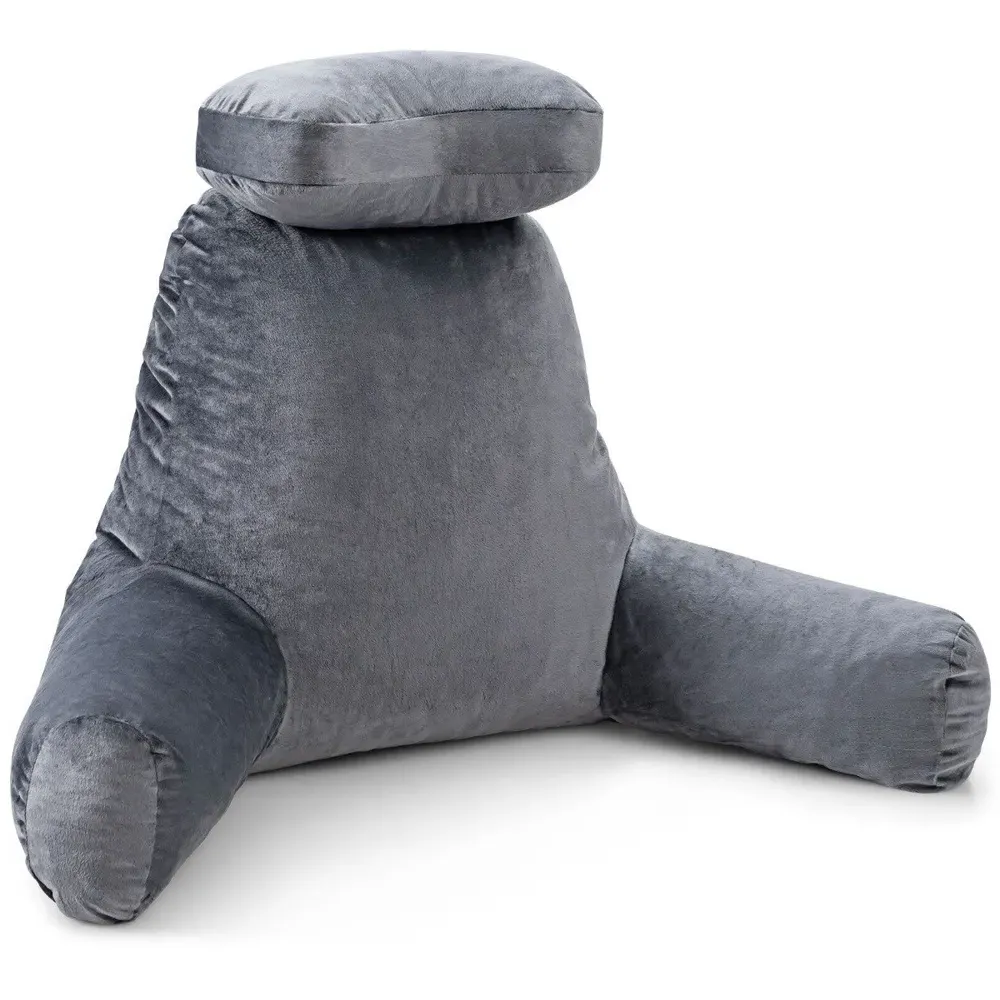 Memory Foam Back Support Cushion with Pockets - Grey