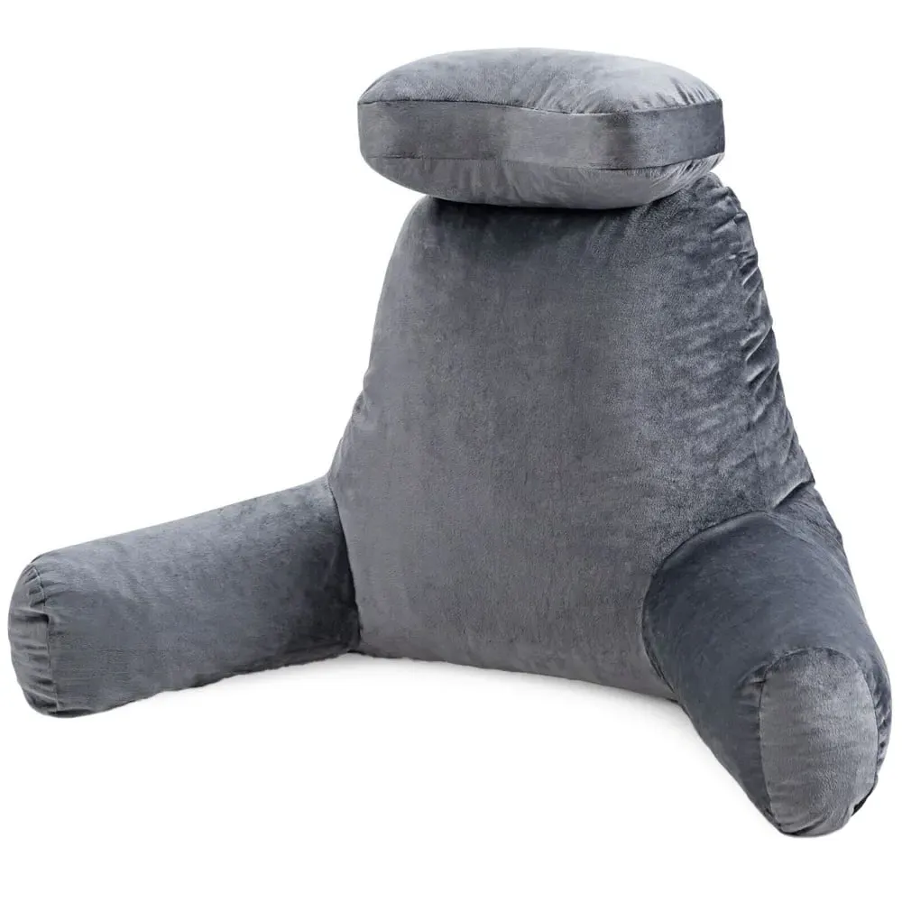 Memory Foam Back Support Cushion with Pockets - Grey