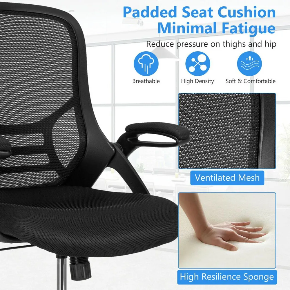 Mesh Drafting Chair with Flip-up Armrests - Black