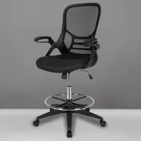 Mesh Drafting Chair with Flip-up Armrests - Black