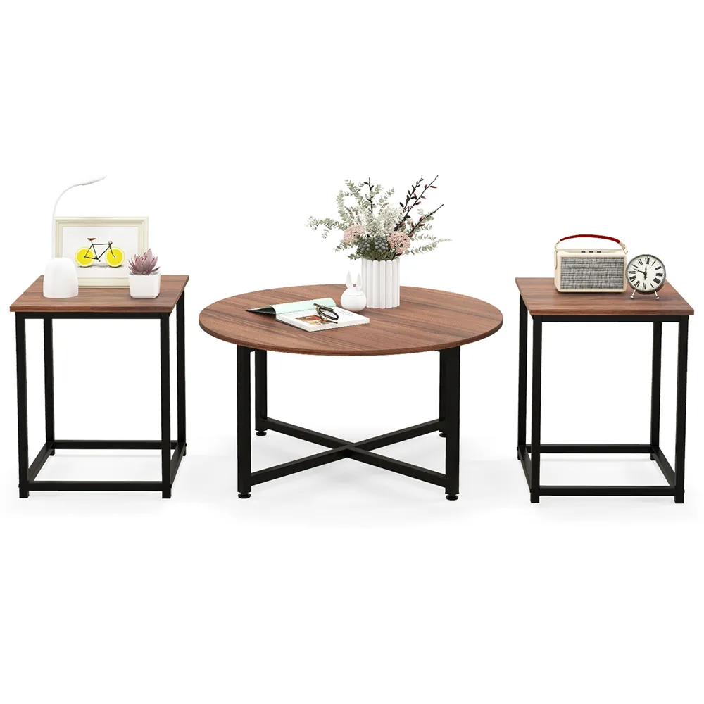 Metal Coffee Table Set of 3 - Brown