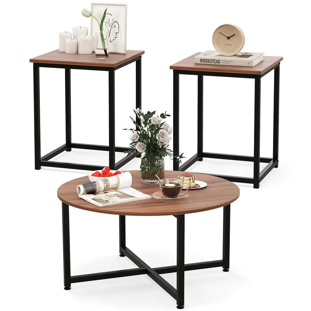 Metal Coffee Table Set of 3 - Brown