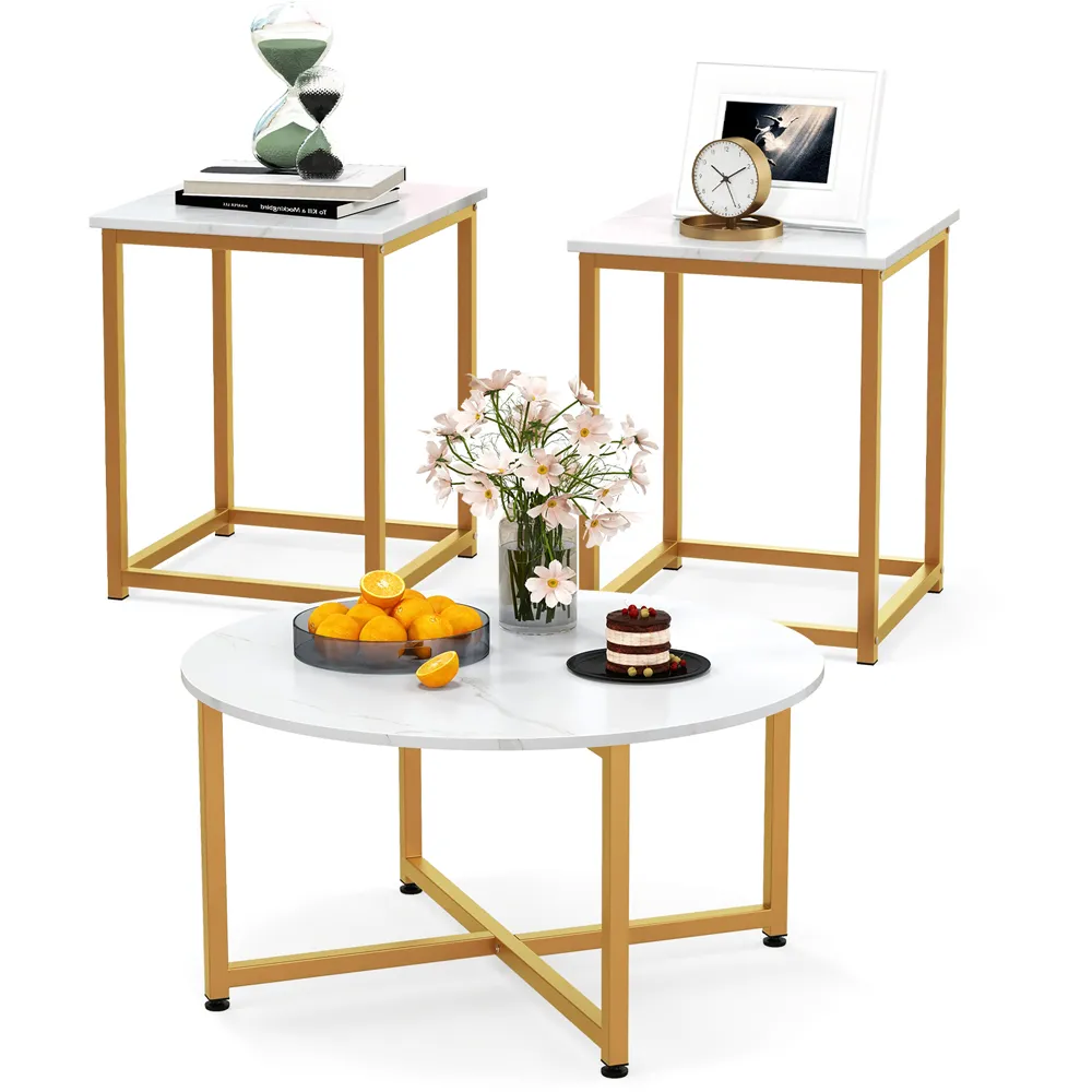 Metal Coffee Table Set of 3 - White