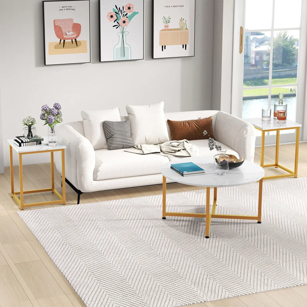 Metal Coffee Table Set of 3 - White
