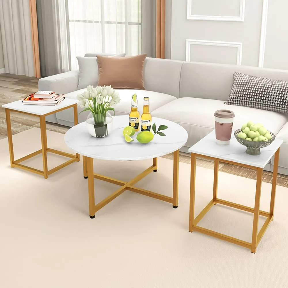 Metal Coffee Table Set of 3 - White