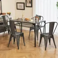 Metal High Back Bar Stool Set of 4 with Removable Backrest - Black