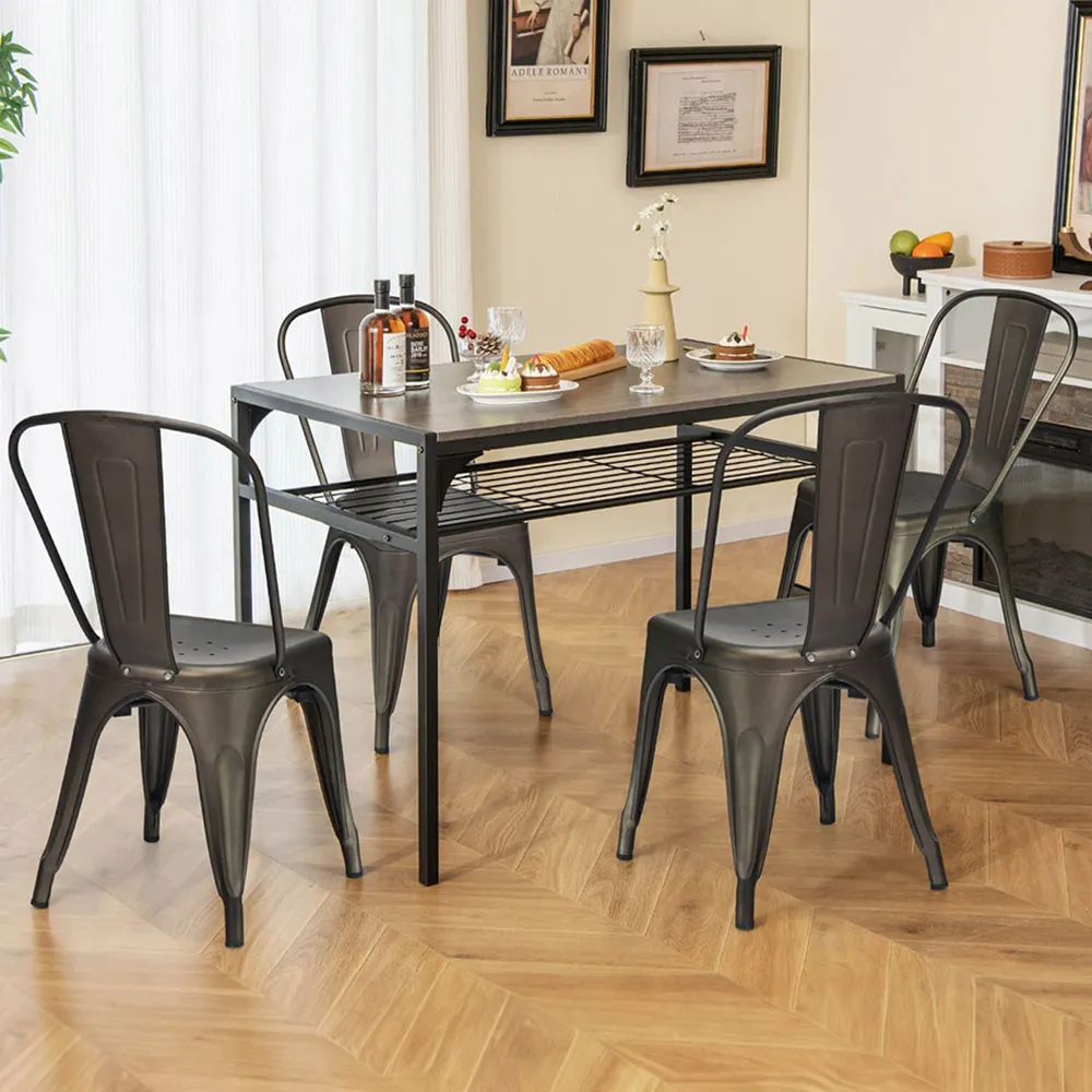 Metal High Back Bar Stool Set of 4 with Removable Backrest - Black