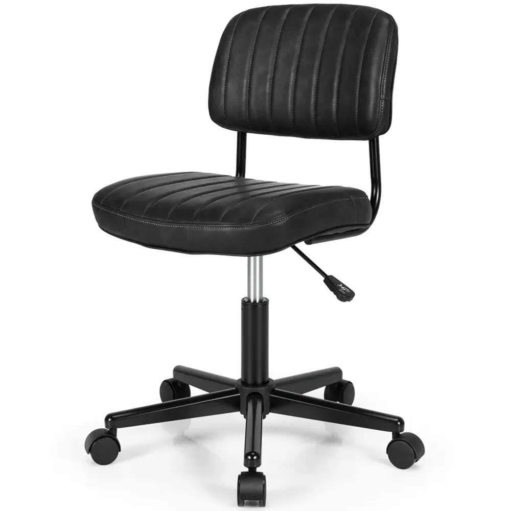 Mid-Back Office Chair with Height Adjustment - Black, PU Leather