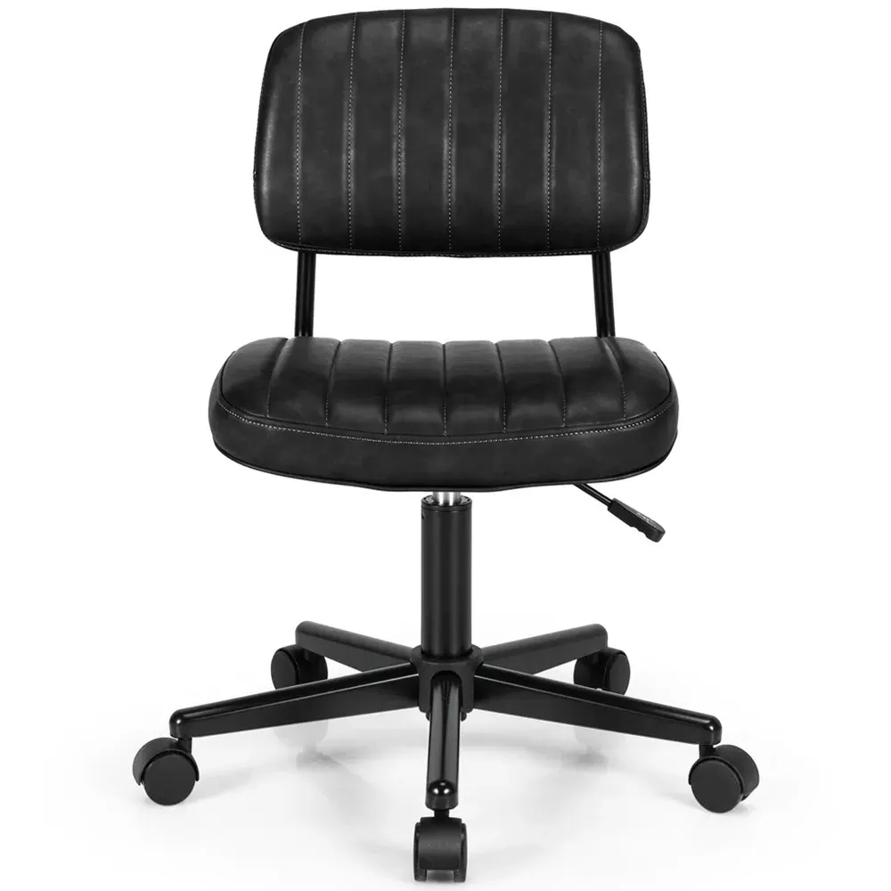 Mid-Back Office Chair with Height Adjustment - Black, PU Leather