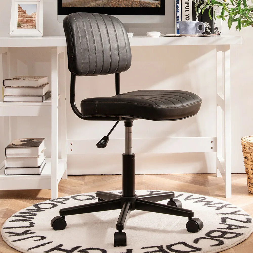 Mid-Back Office Chair with Height Adjustment - Black, PU Leather image