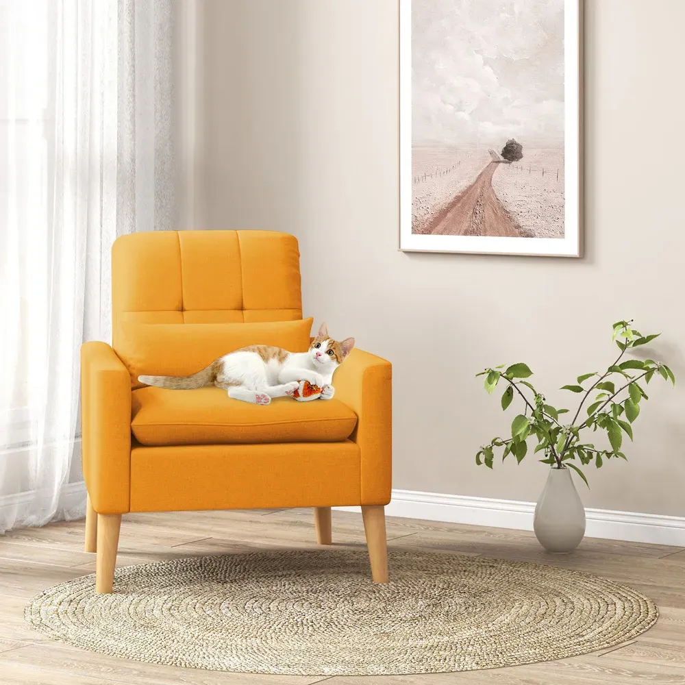 Mid Century Accent Chair with Lumbar Pillow - Yellow