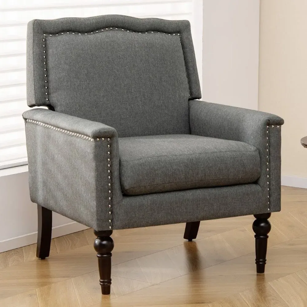 Mid Century Armchair with Thick Cushion - Grey, Linen image