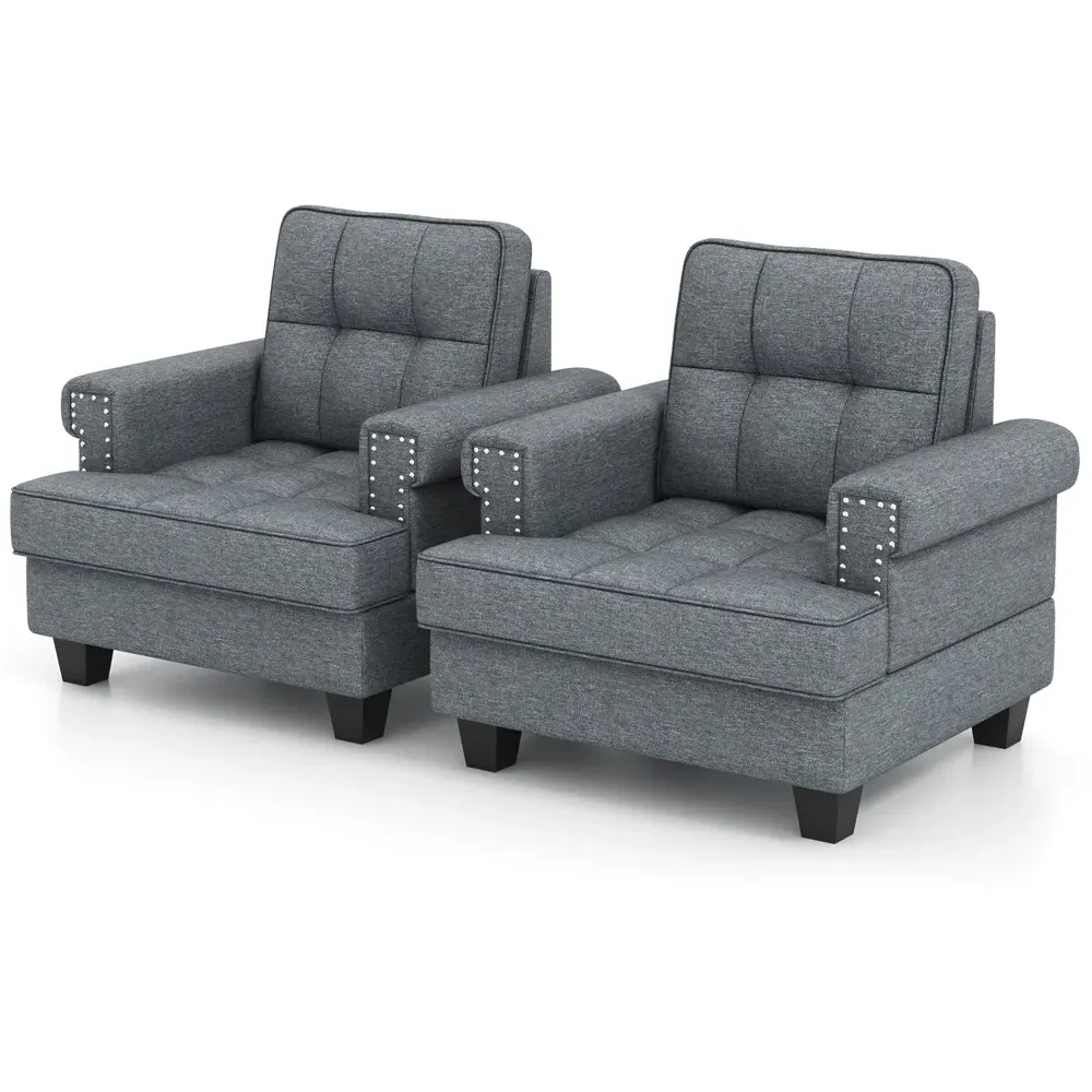 Mid Century Tufted Armchair with Pillow - Grey, Linen