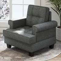 Mid Century Tufted Armchair with Pillow - Grey, Linen