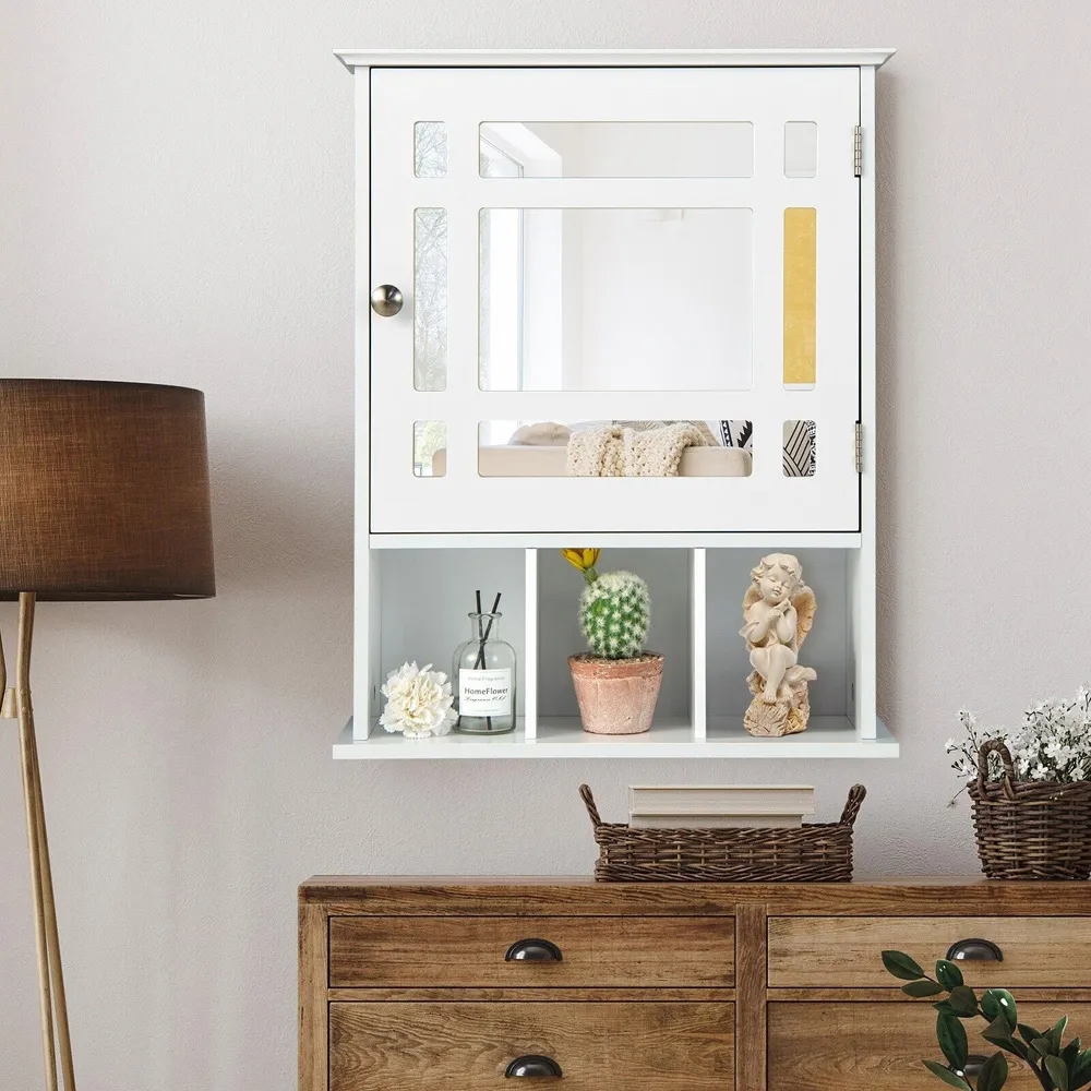 Mirror Door Cabinet 3 Shelf - White