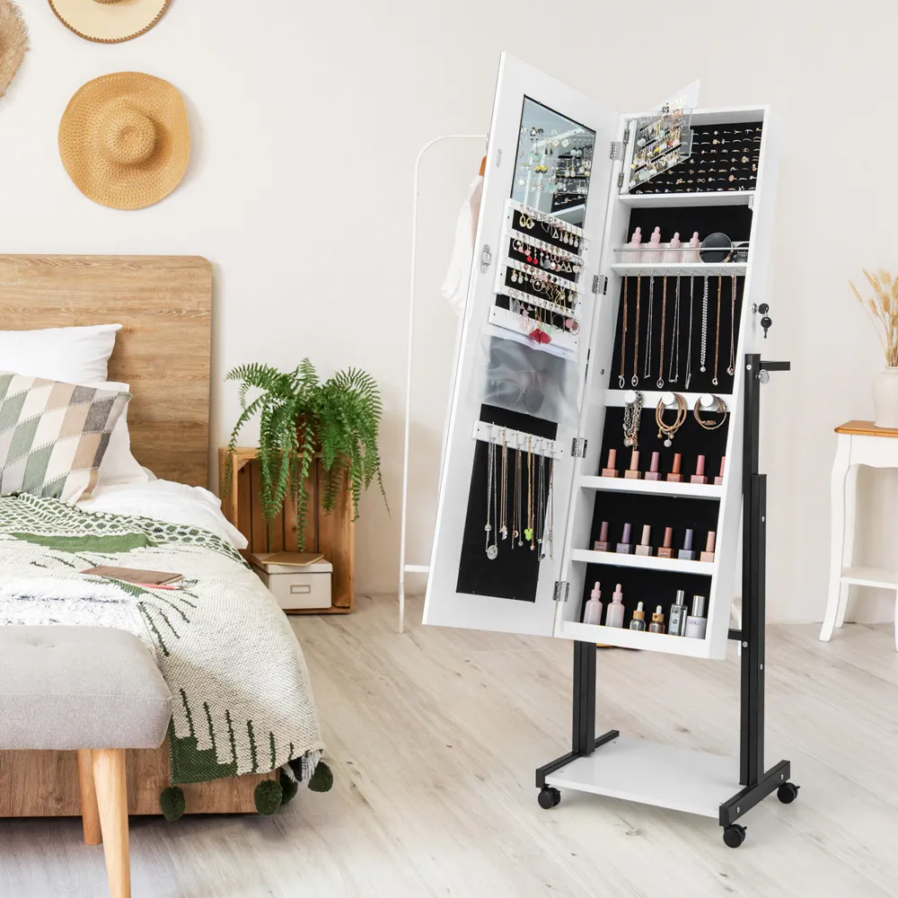 Mirror with Lockable Jewellery Cabinet - White