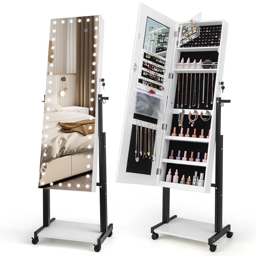 Mirror with Lockable Jewellery Cabinet - White