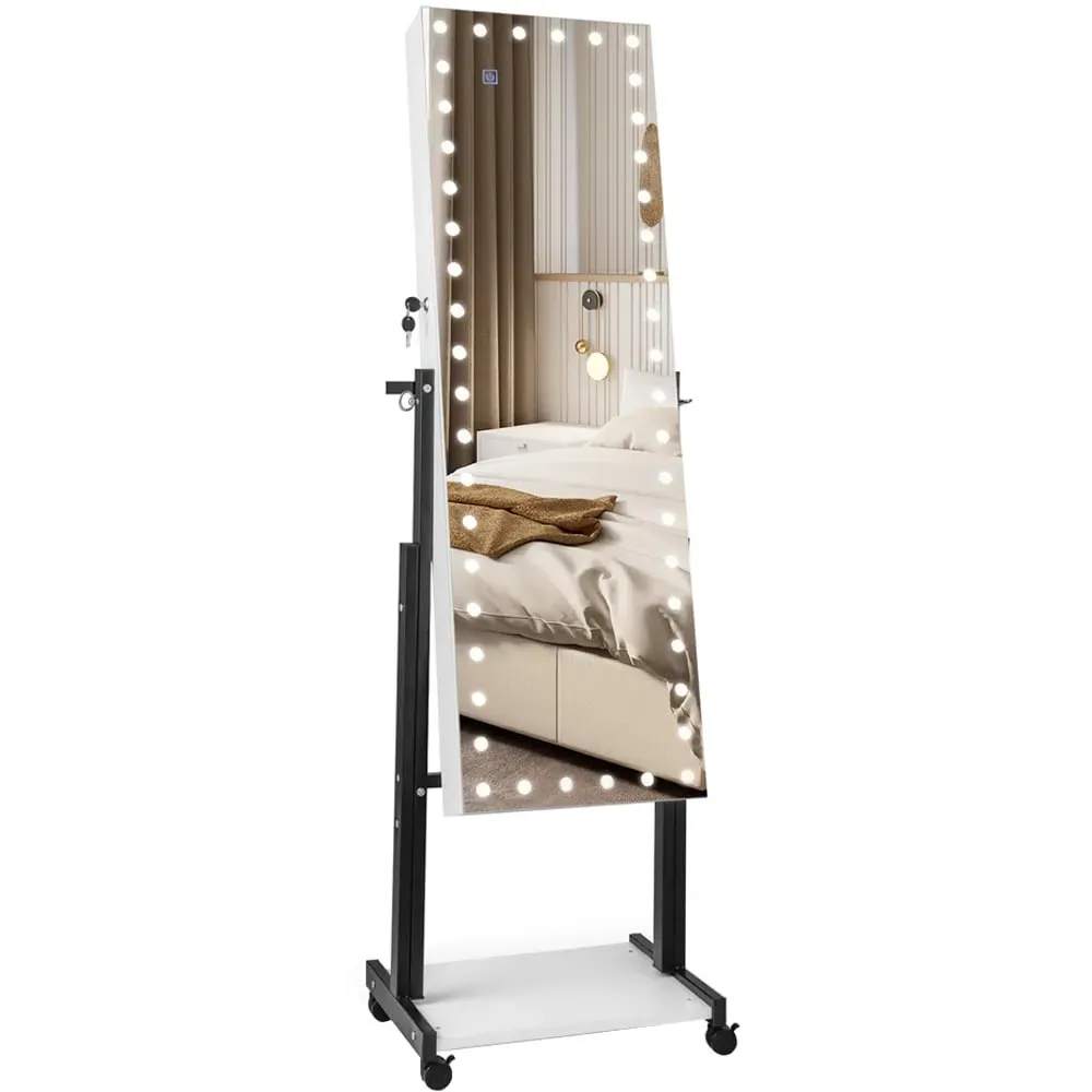 Mirror with Lockable Jewellery Cabinet - White image