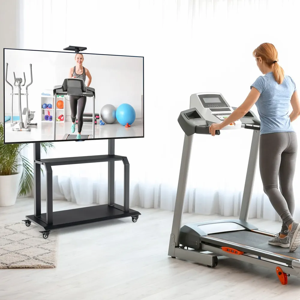 Mobile TV Stand Rolling Cart with Camera Shelf - Black