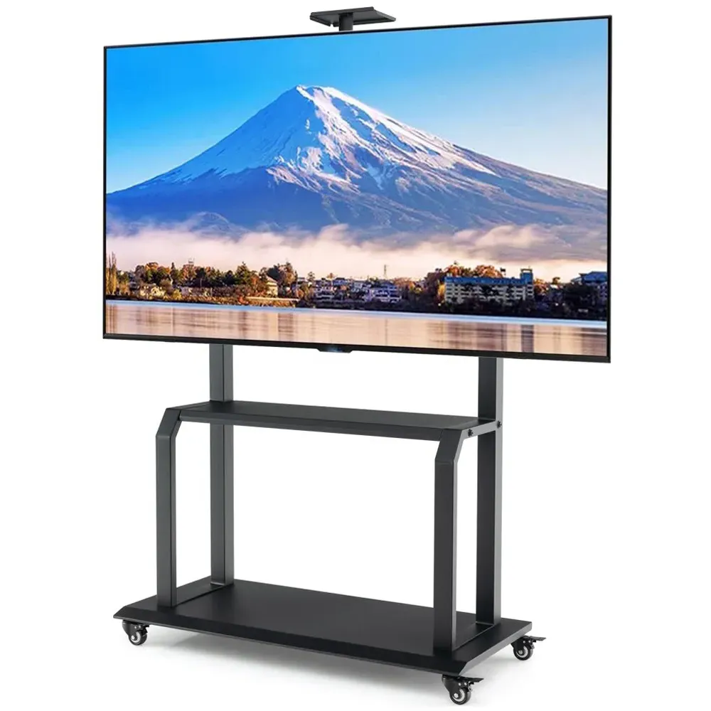 Mobile TV Stand Rolling Cart with Camera Shelf - Black