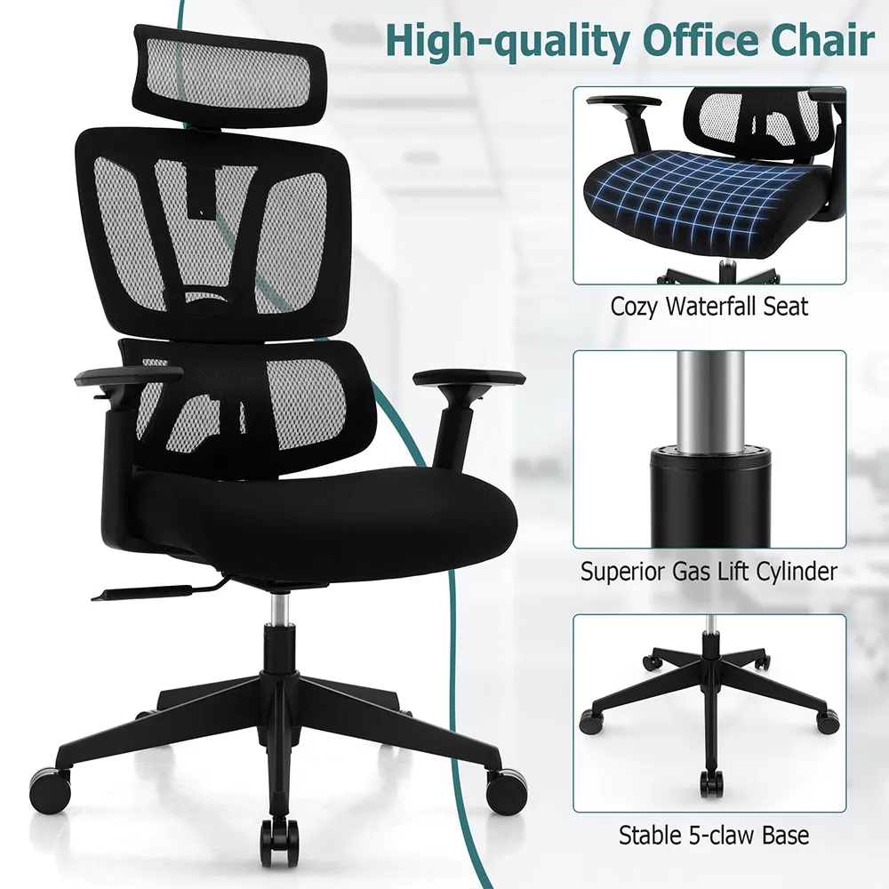N Type Lumbar Support Office Chair - Black