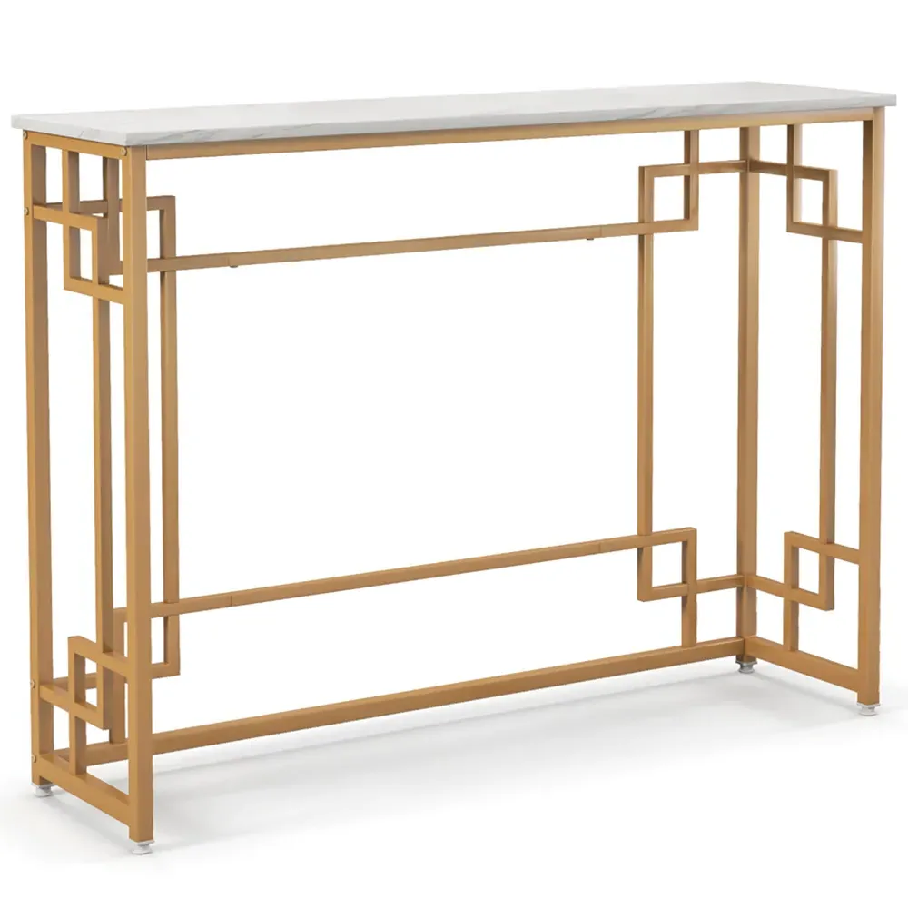 Narrow Console Table with Geometric Frame - White, Marble