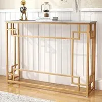 Narrow Console Table with Geometric Frame - White, Marble