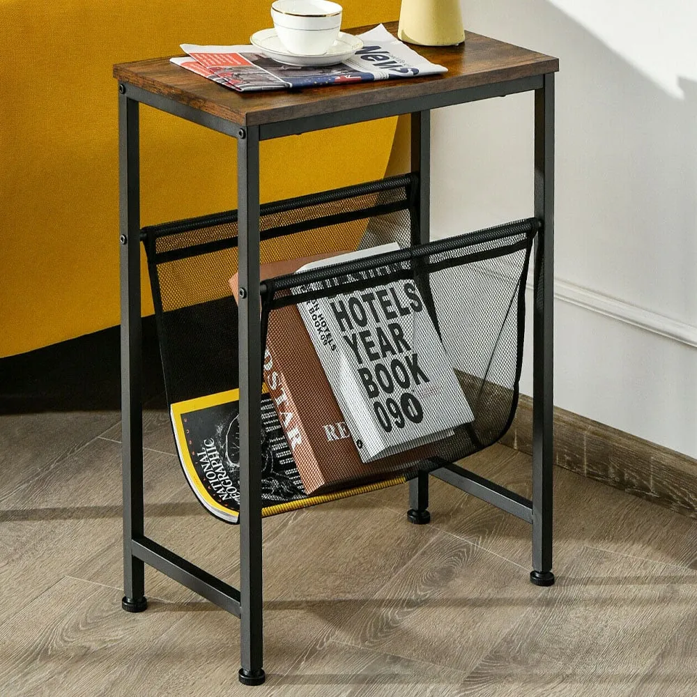 Narrow End Table with Mesh Magazine Holder - Blue image