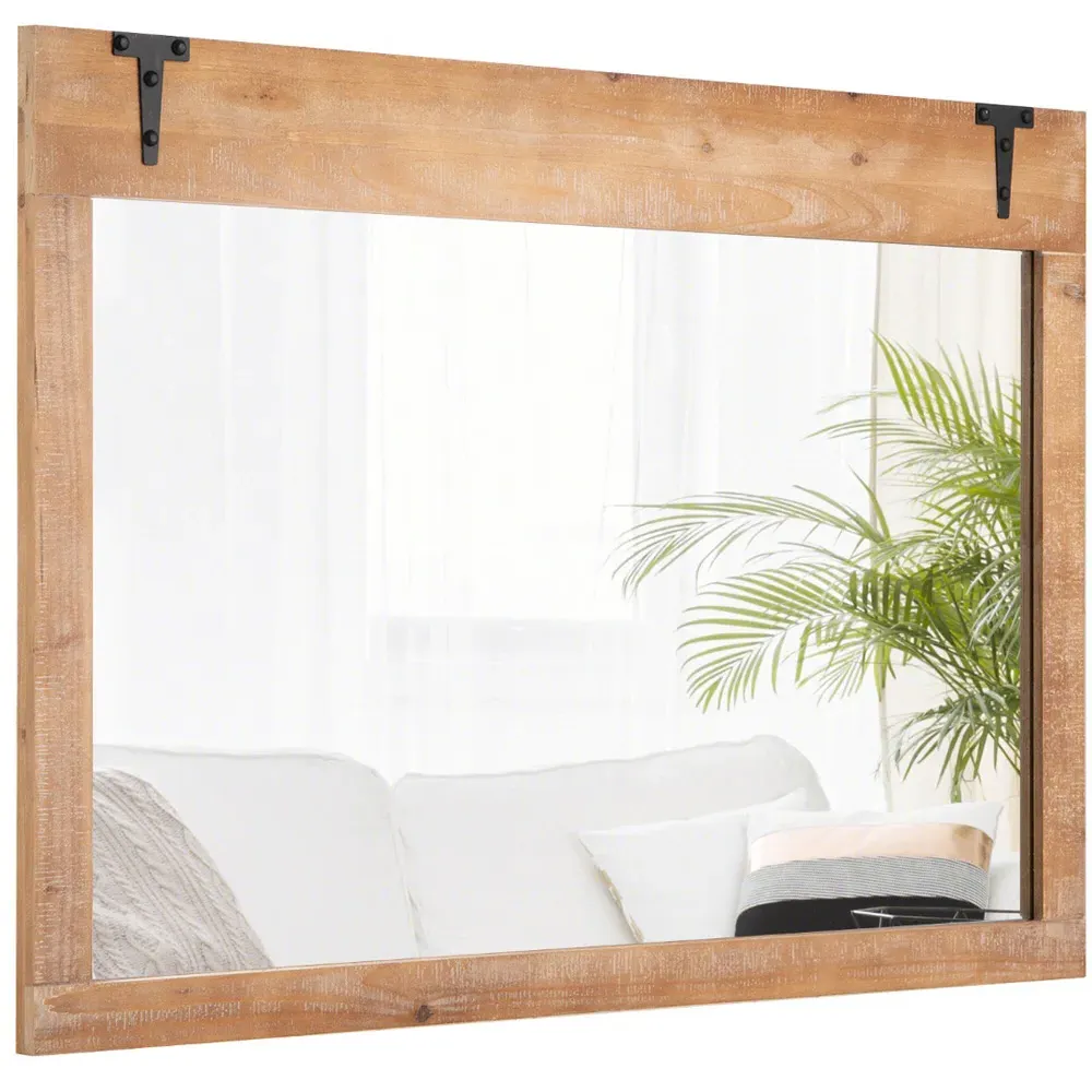 Natural Wood Frame Farmhouse Wall Mirror - Cream