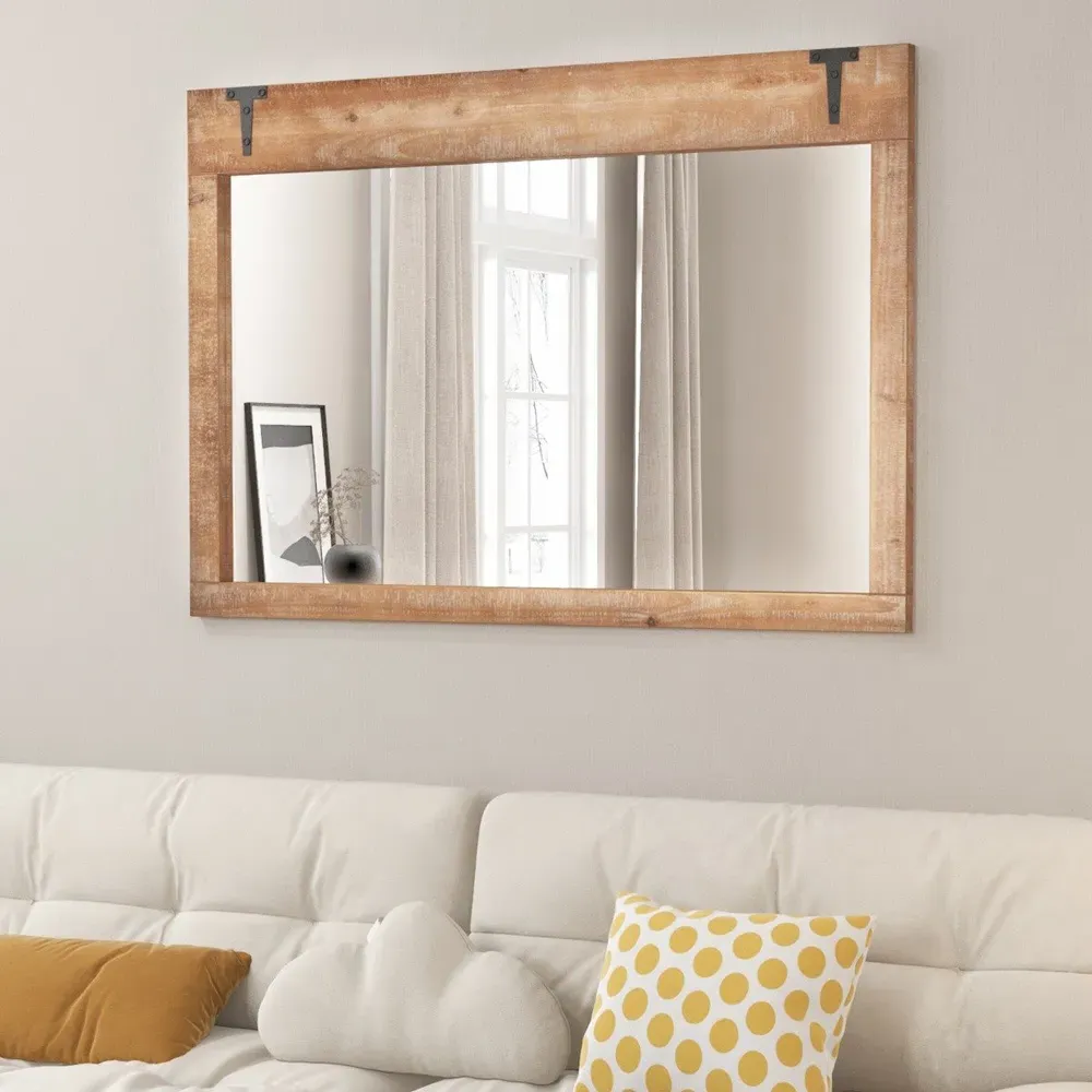 Natural Wood Frame Farmhouse Wall Mirror - Cream