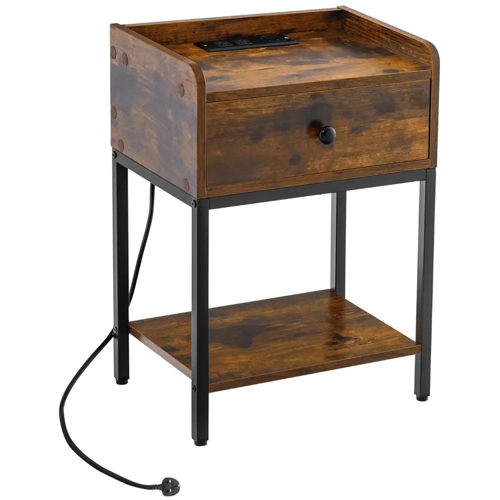 Nightstand with Charging Station - Brown