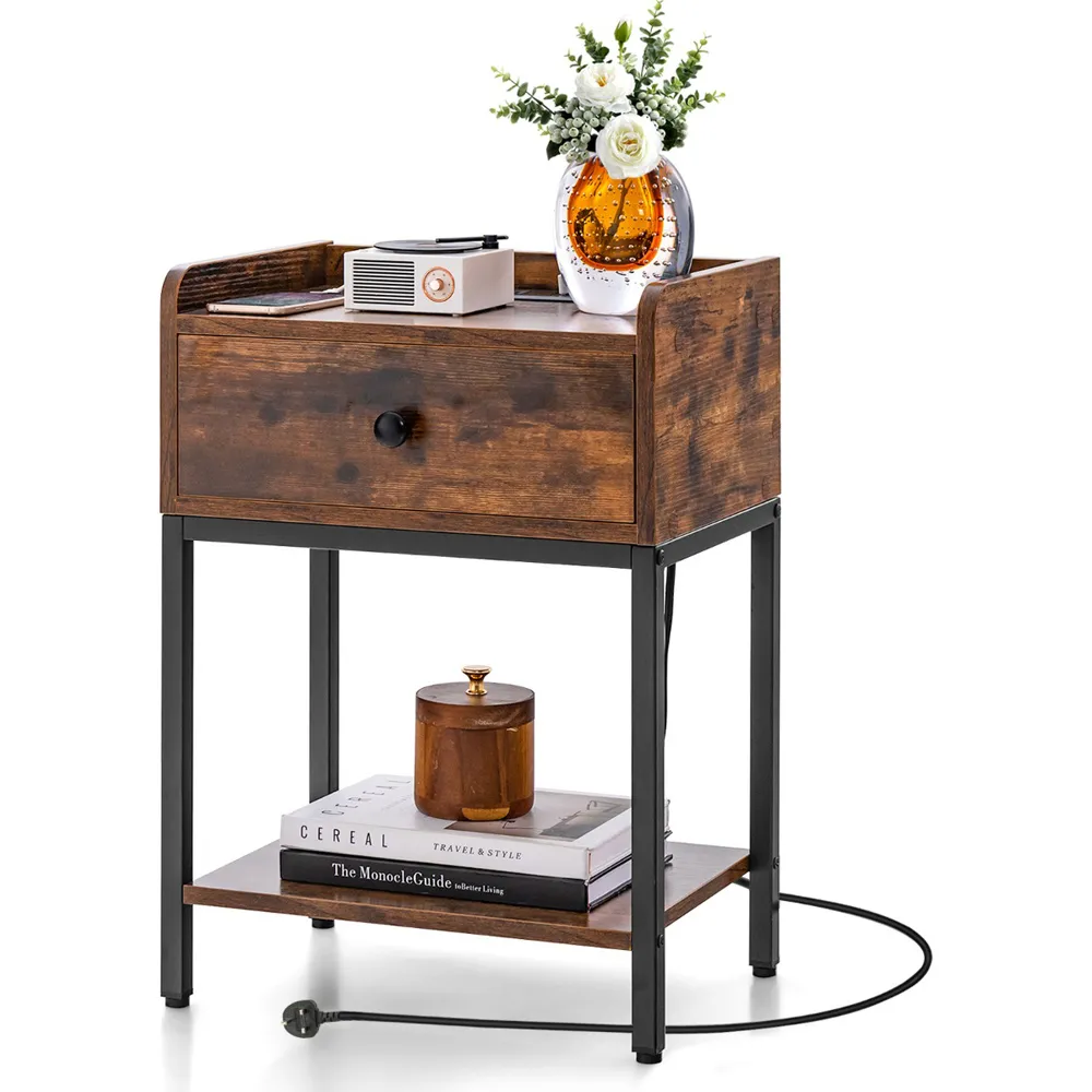 Nightstand with Charging Station - Brown