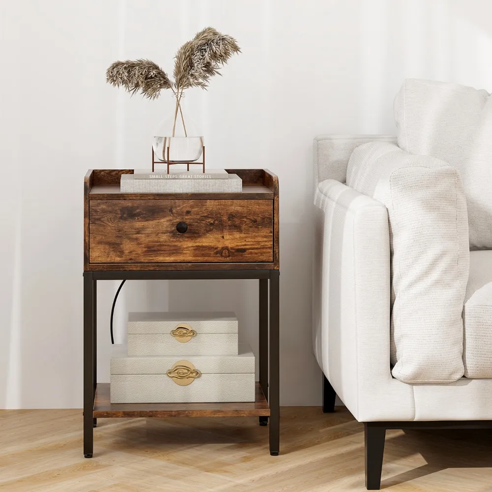 Nightstand with Charging Station - Brown