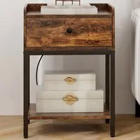 Nightstand with Charging Station - Brown
