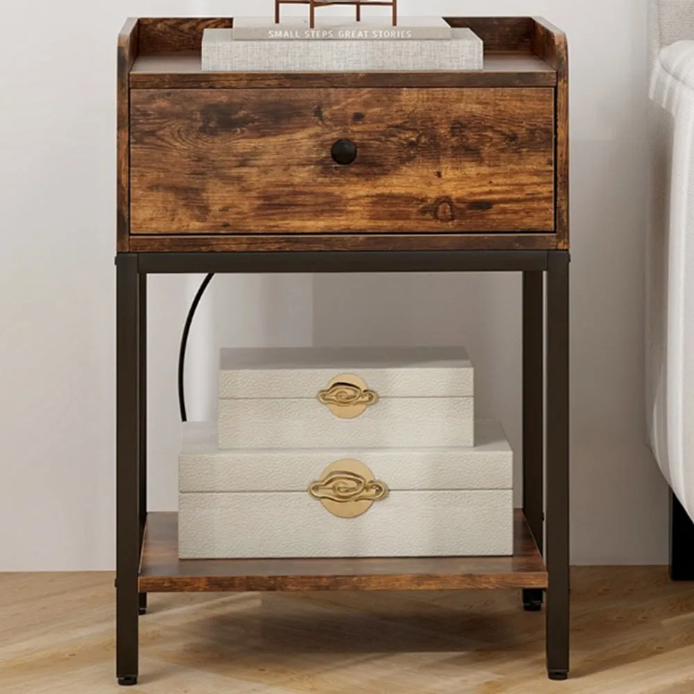 Nightstand with Charging Station - Brown image