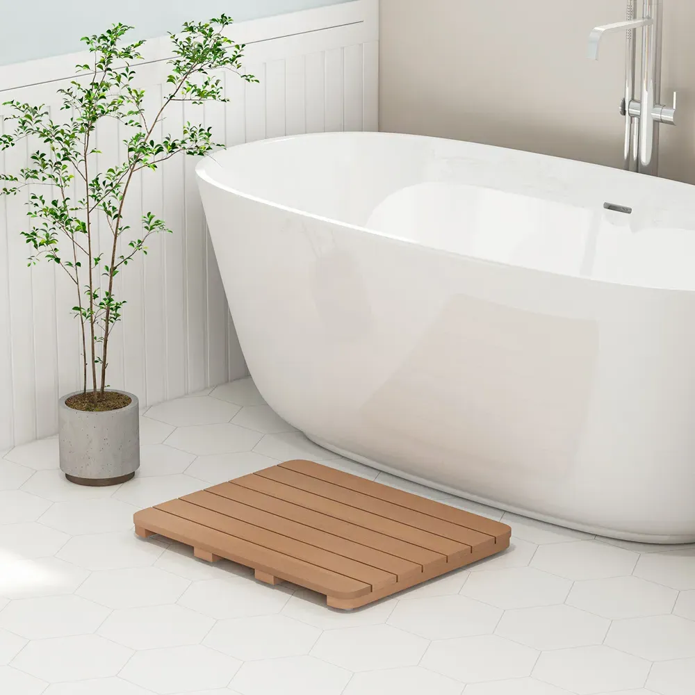 Non Slip Slatted Shower Mat - Brown