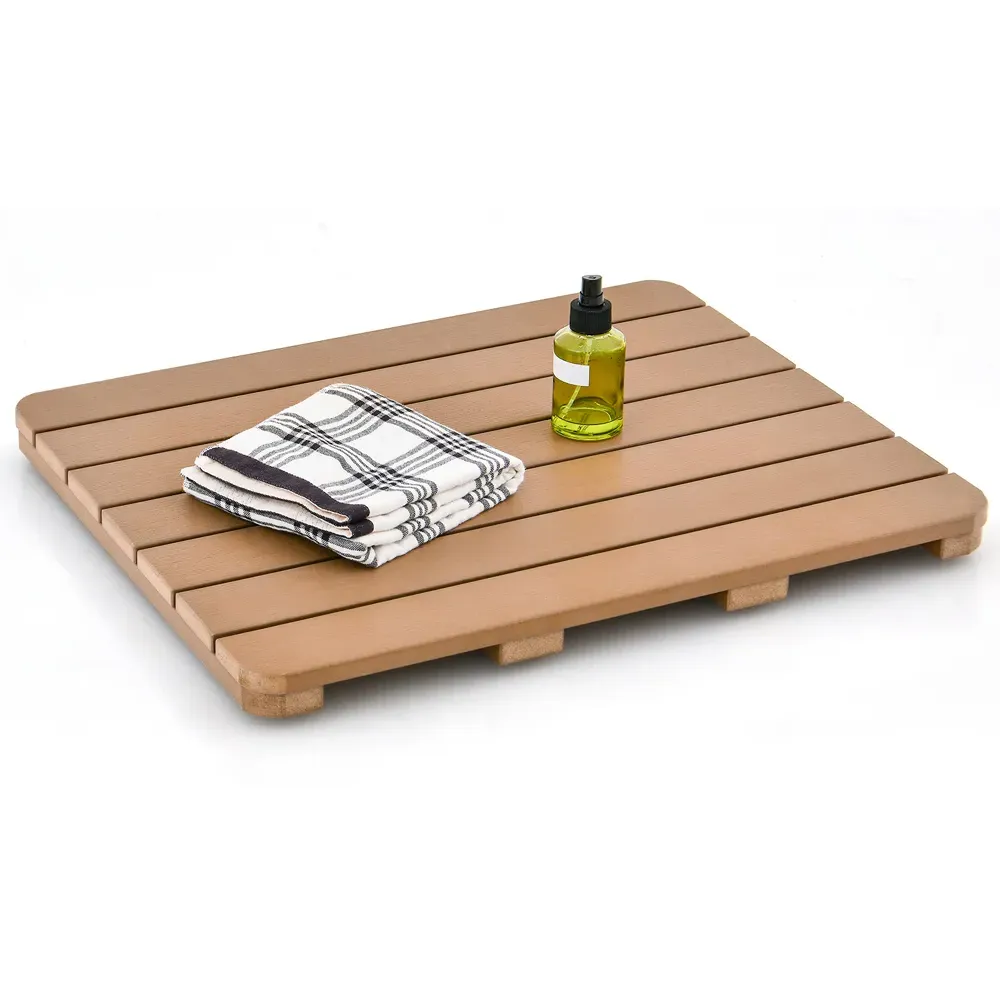 Non Slip Slatted Shower Mat - Brown