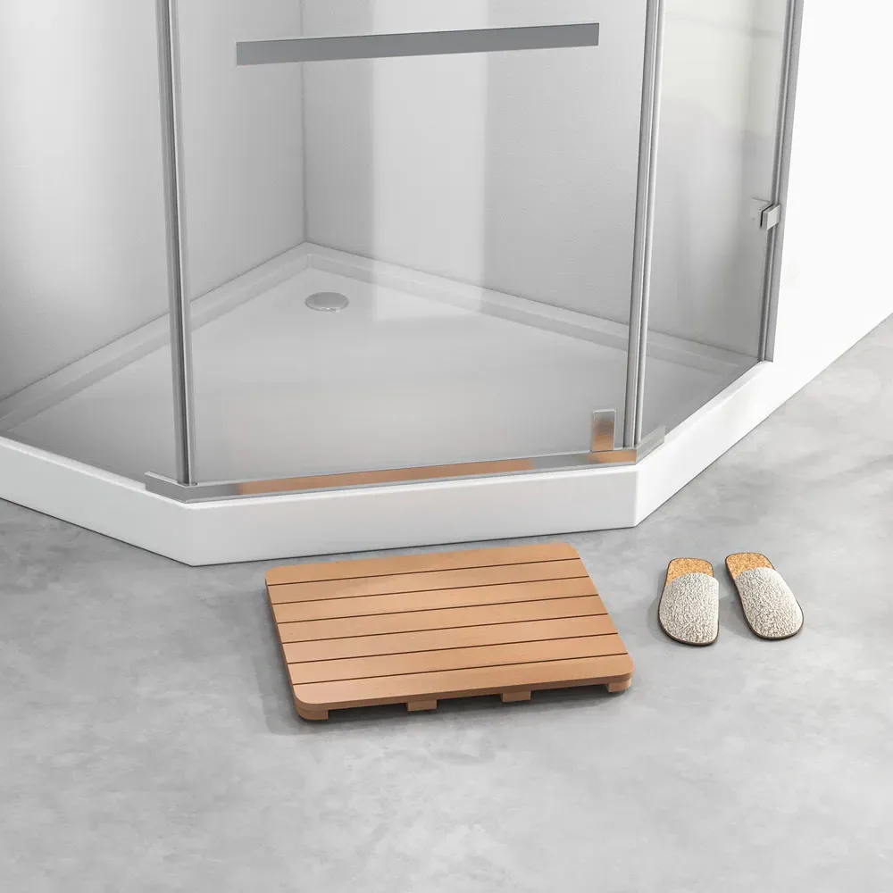 Non Slip Slatted Shower Mat - Brown