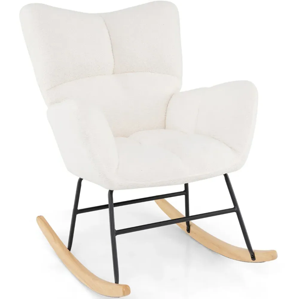 Nursery Rocking Chair with Backrest - Beige, Teddy Fleece