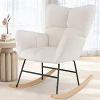 Nursery Rocking Chair with Backrest - Beige, Teddy Fleece