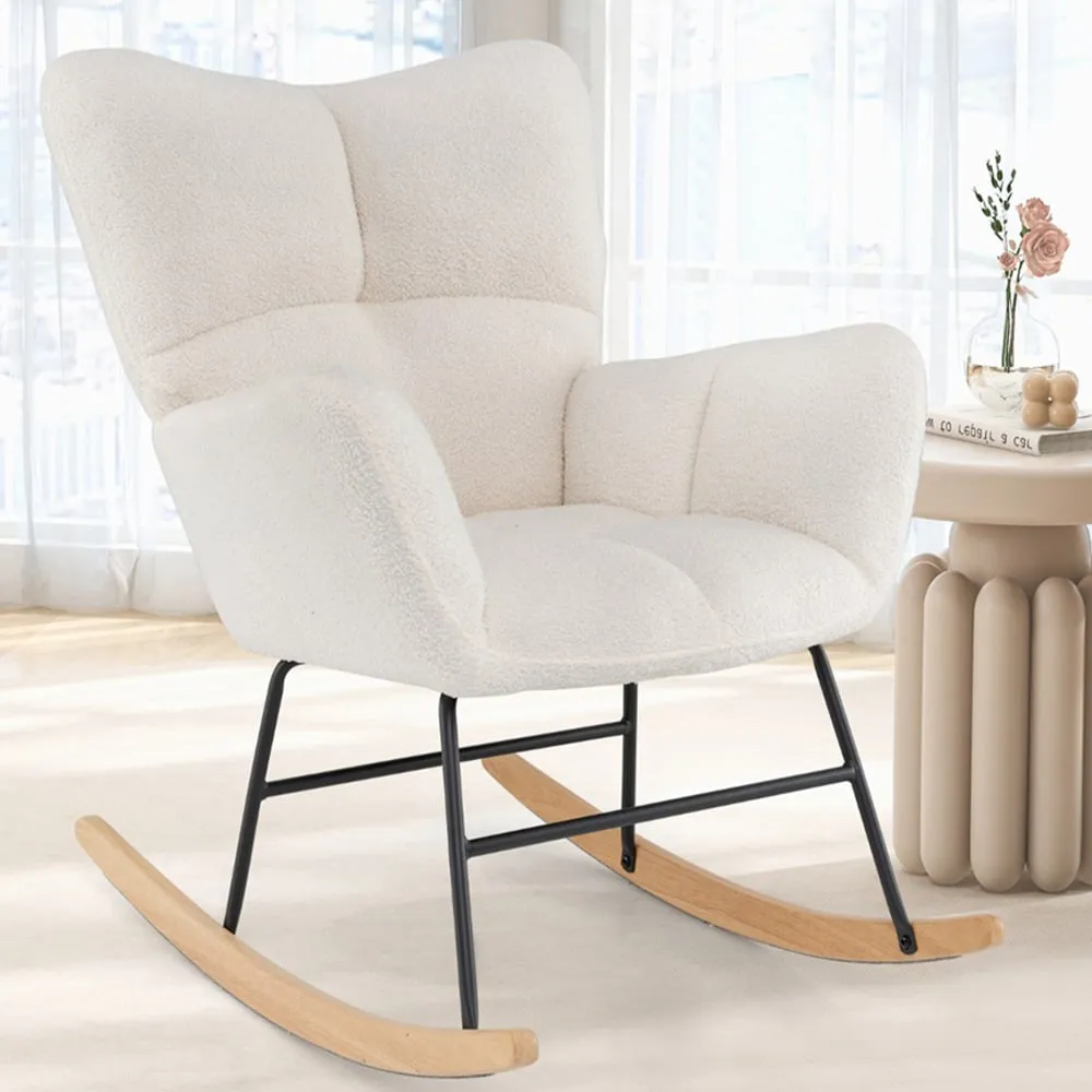 Nursery Rocking Chair with Backrest - Beige, Teddy Fleece image