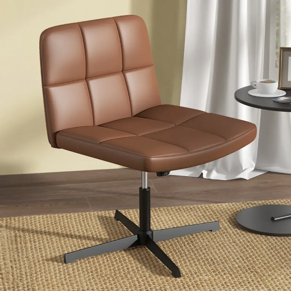 Office Chair with Height Adjustment - Brown, PU Leather
