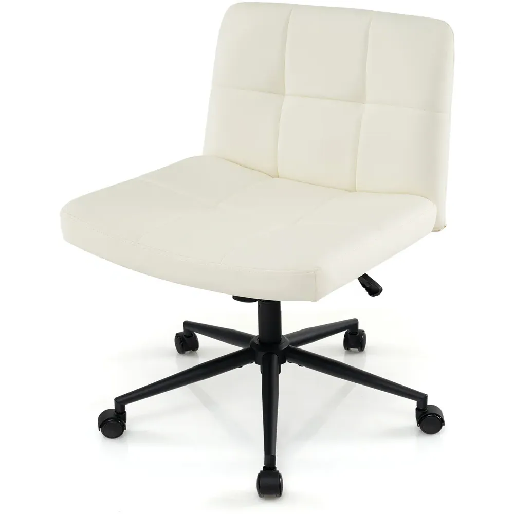 Office Chair with Height Adjustment - Cream, PU Leather