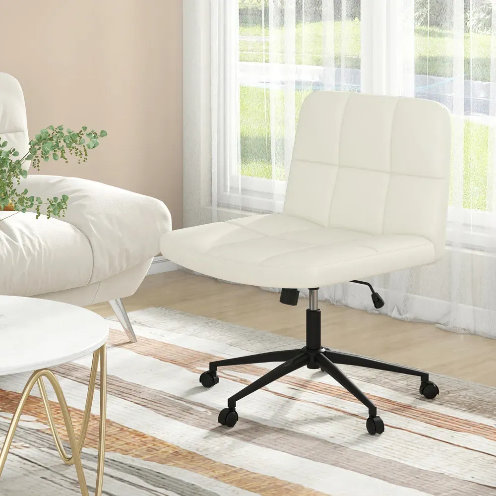 Office Chair with Height Adjustment - Cream, PU Leather