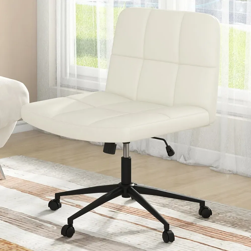 Office Chair with Height Adjustment - Cream, PU Leather