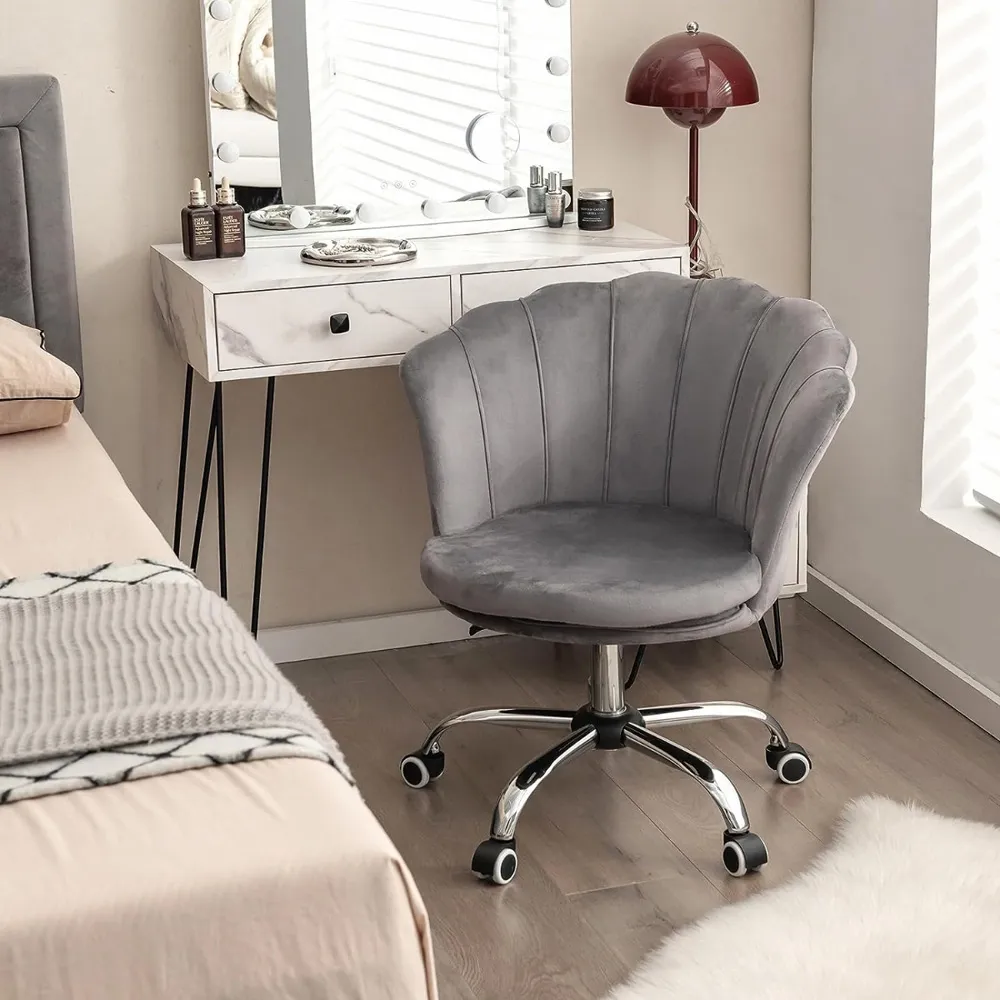 Office Chair with Wheels - Grey, Velvet